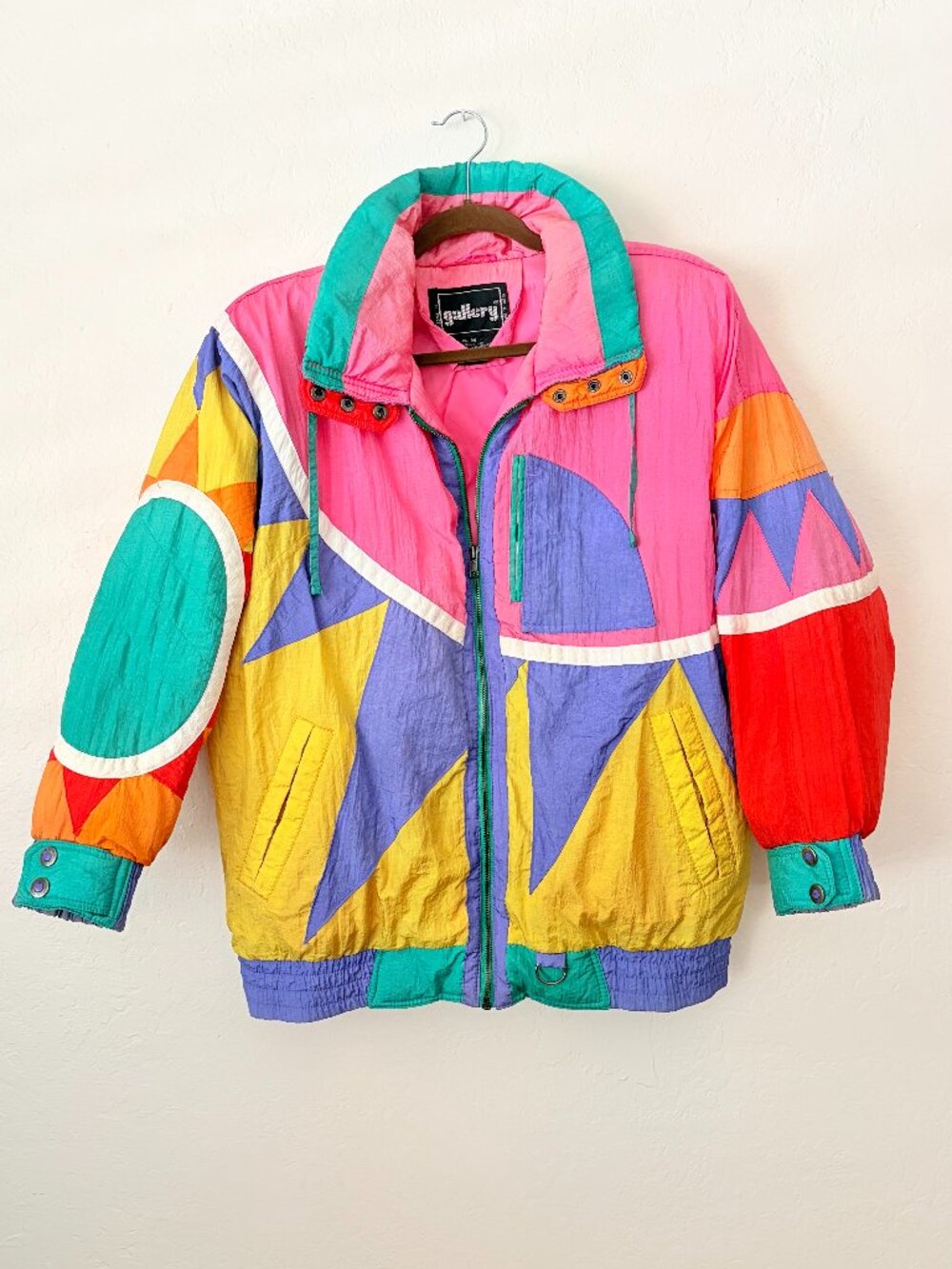 Gallery Vintage Retro 80's Colorblock Ski Jacket Pocket Full Zip Collared